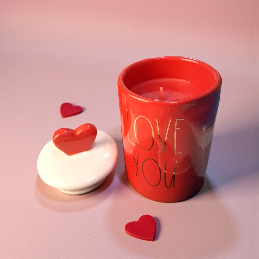 Rae Dunn "Love You" Scented Candle - rose ganache scented - NEW